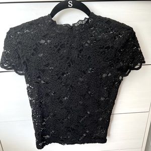 Zara Black Lace Cap Sleeve Top - Button Back